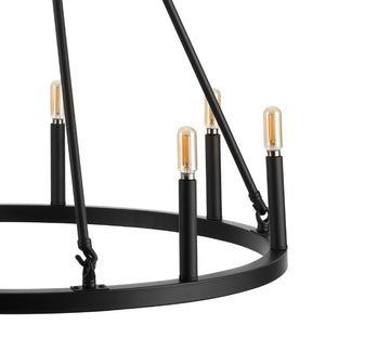 Oberto Ring Iron Rustic Farmhouse LED Chandelier - JONATHAN Y